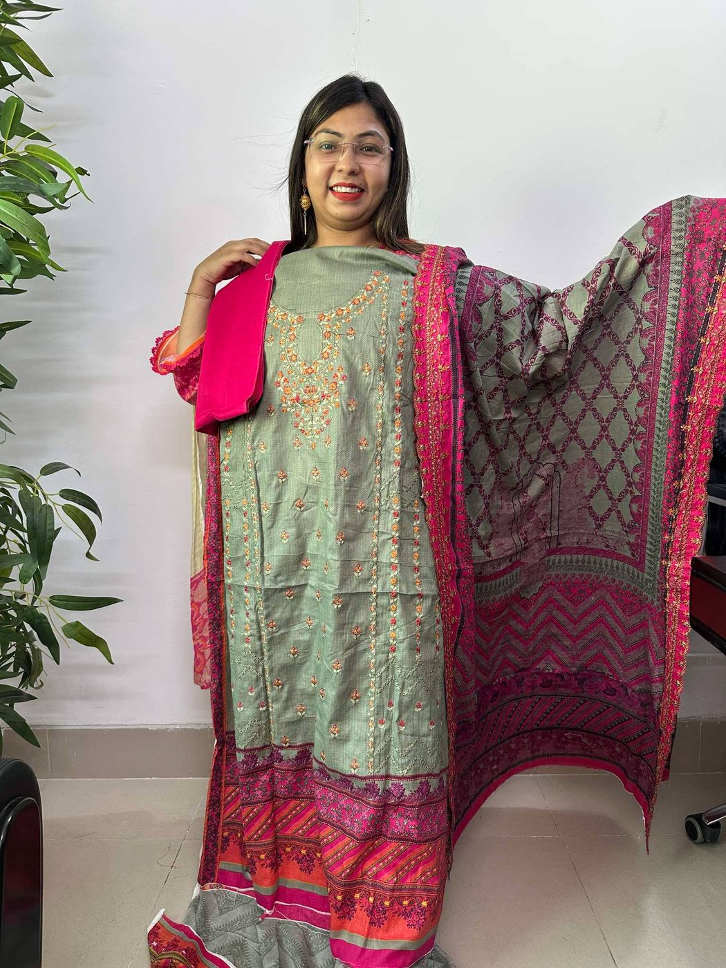 Embroidery Green Zig Zag