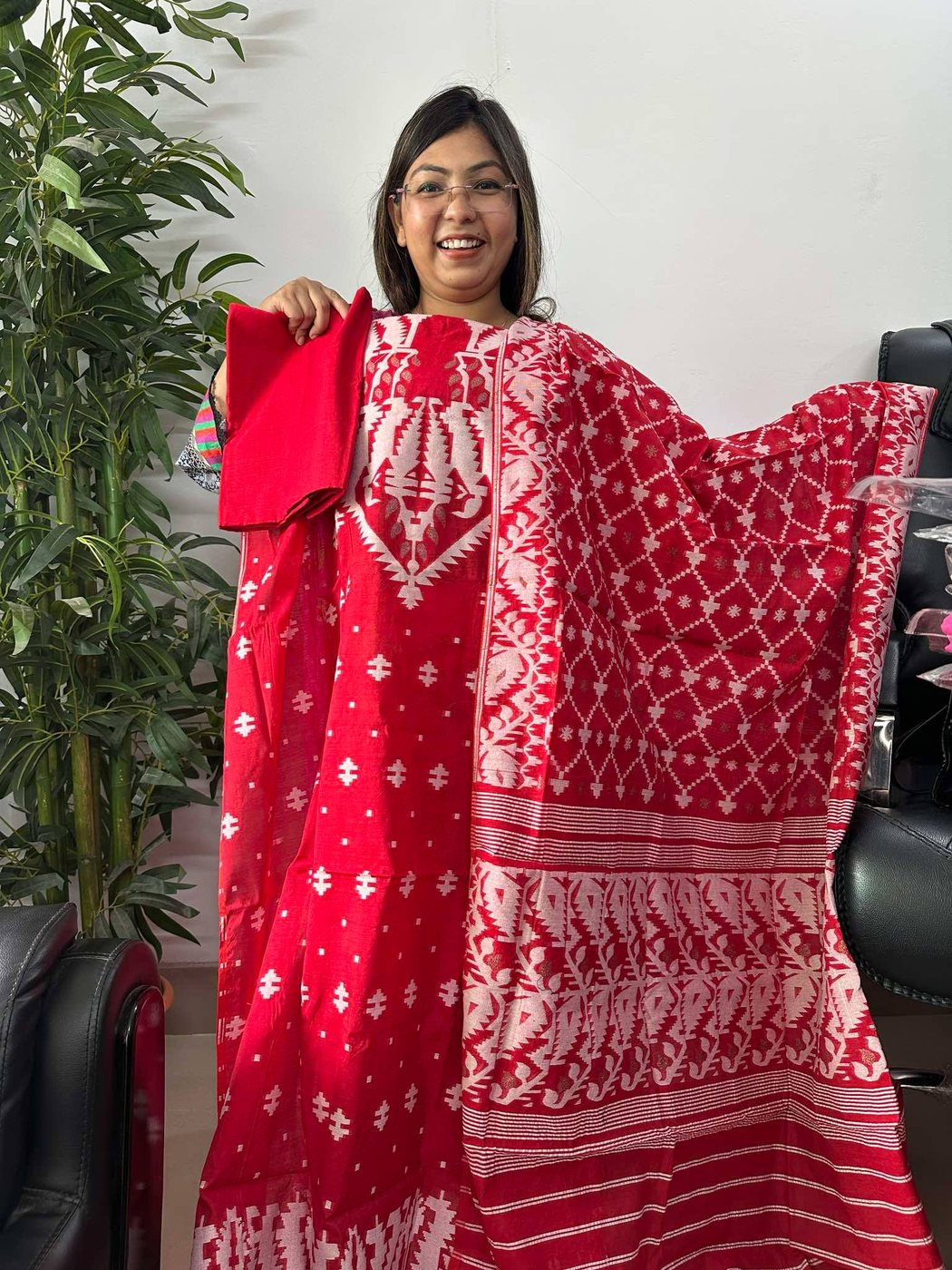 Red Jamdani 3 Piece