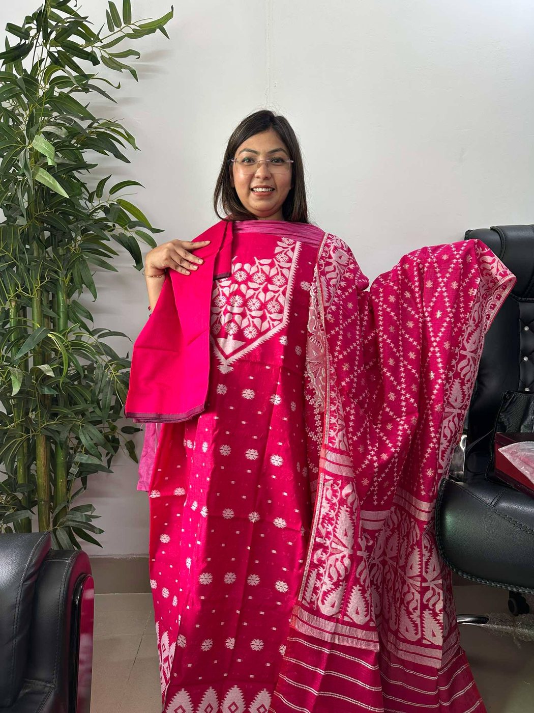 Magenta Jamdani 3 Piece