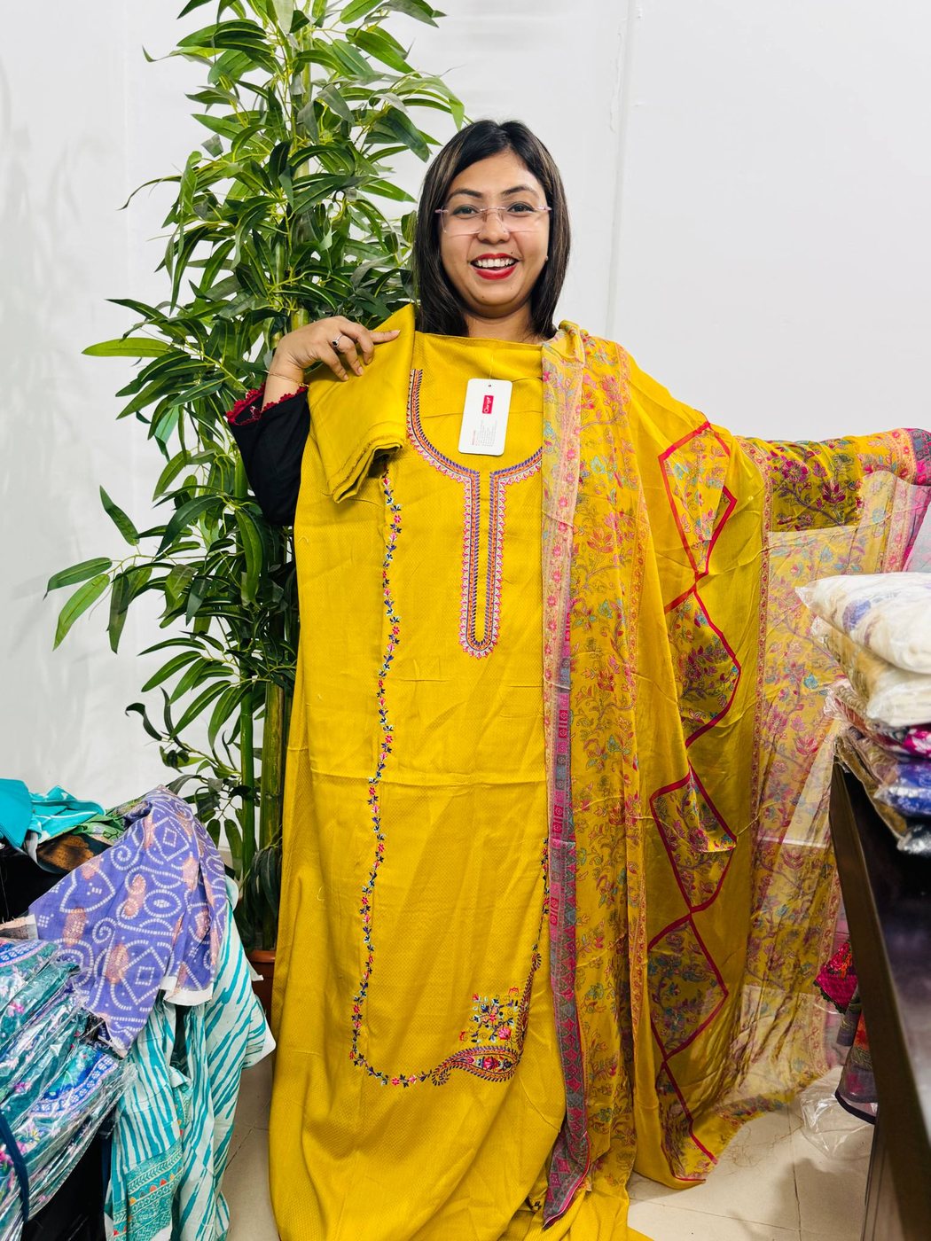 Mustard Yellow Embroidery Gonga