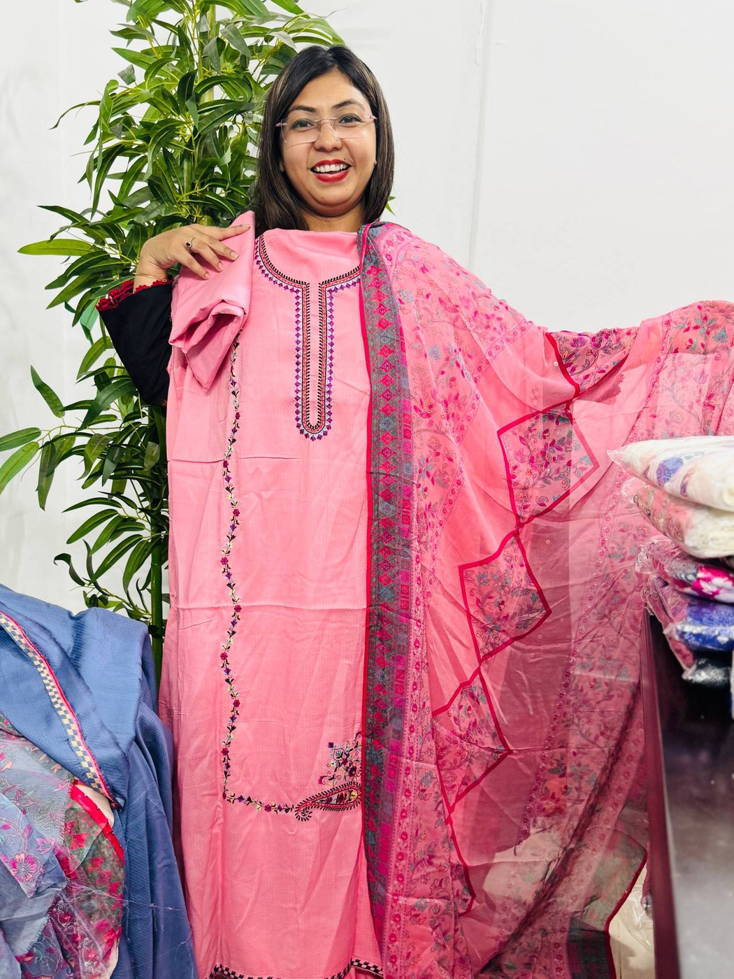 Baby Pink Embroidery Gonga