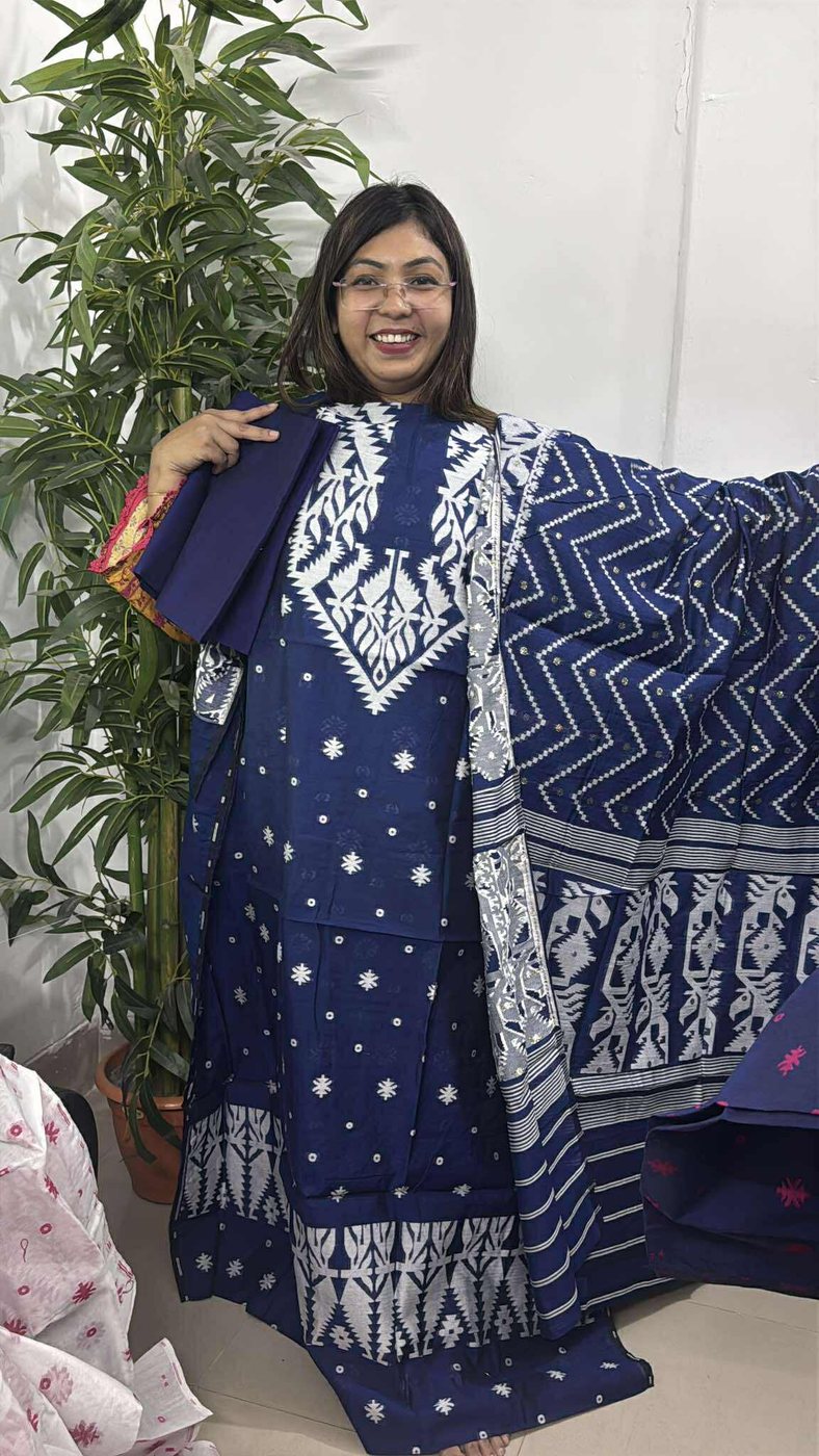 Blue White Jamdani