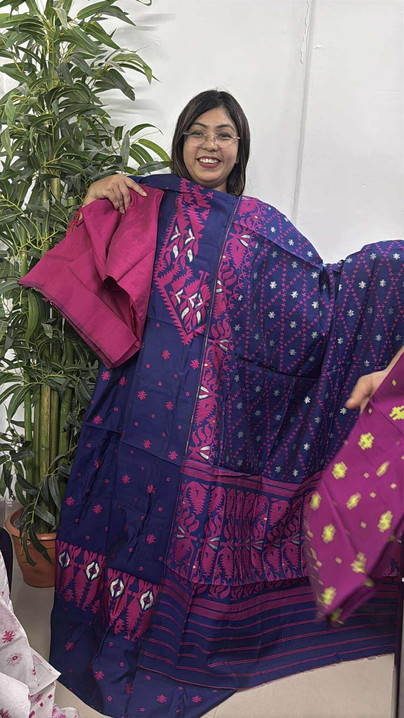 Blue Magenta Jamdani
