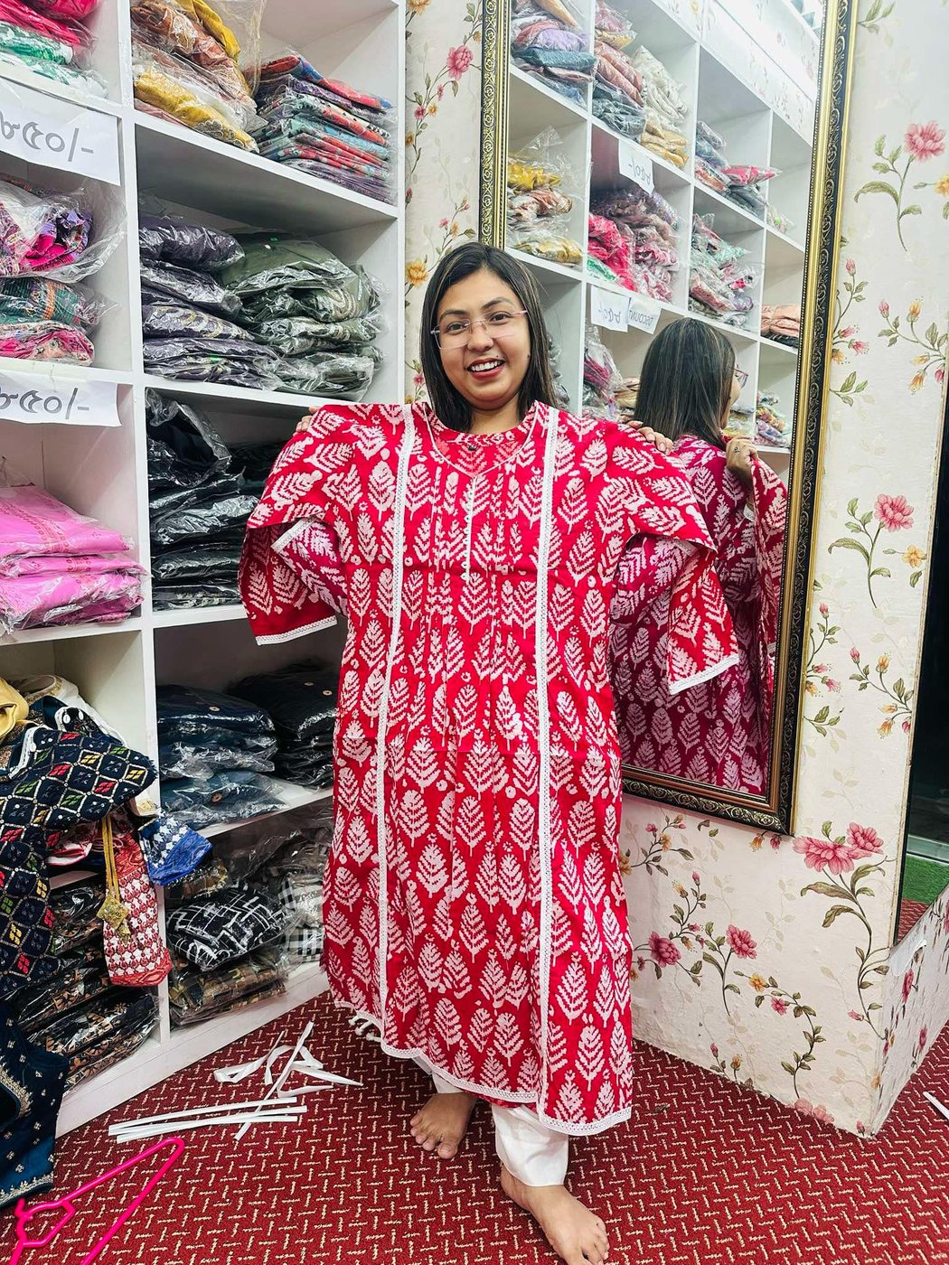 Batik Kurti Red Pocket