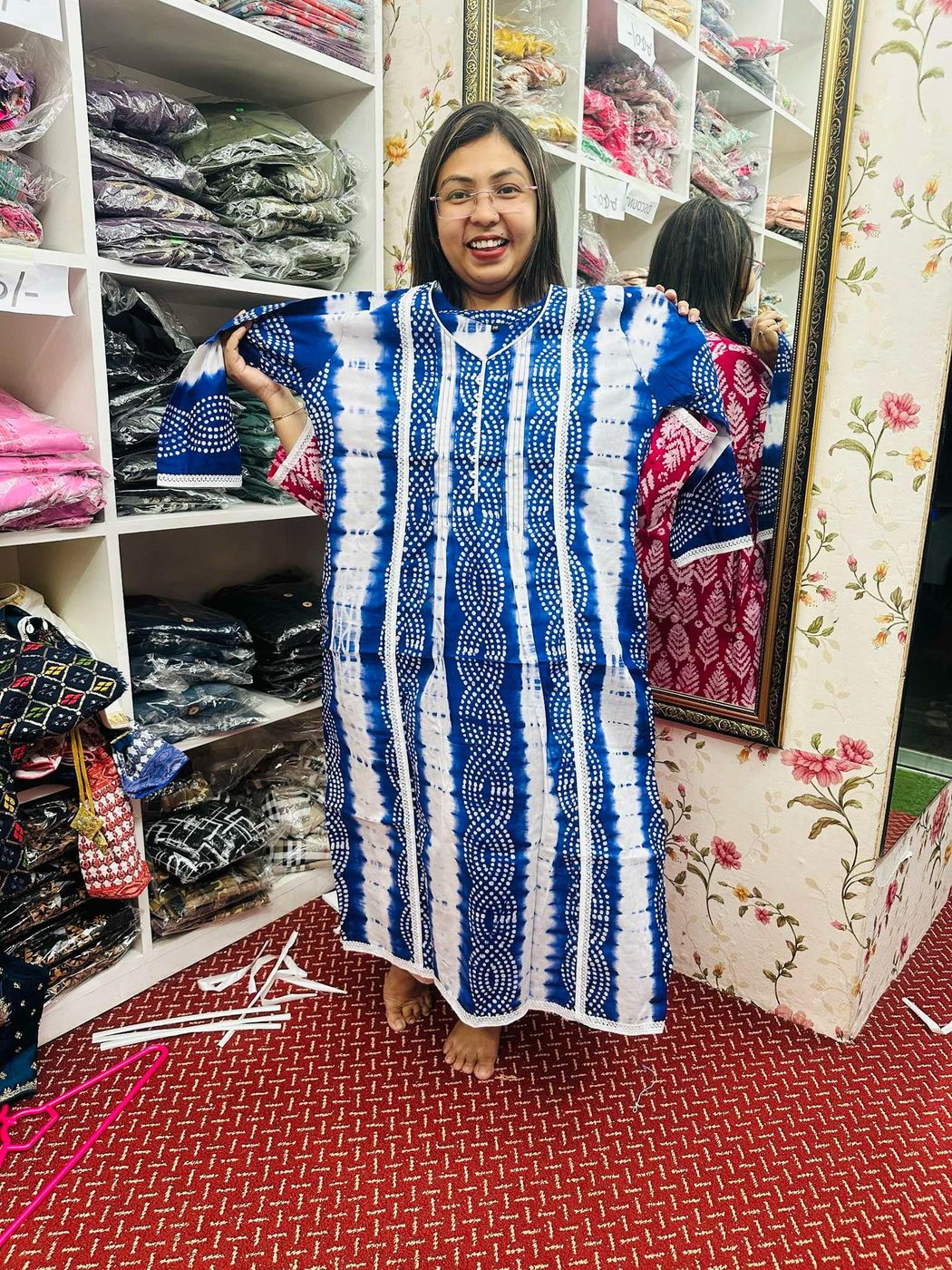 Batik Kurti Blue Pocket