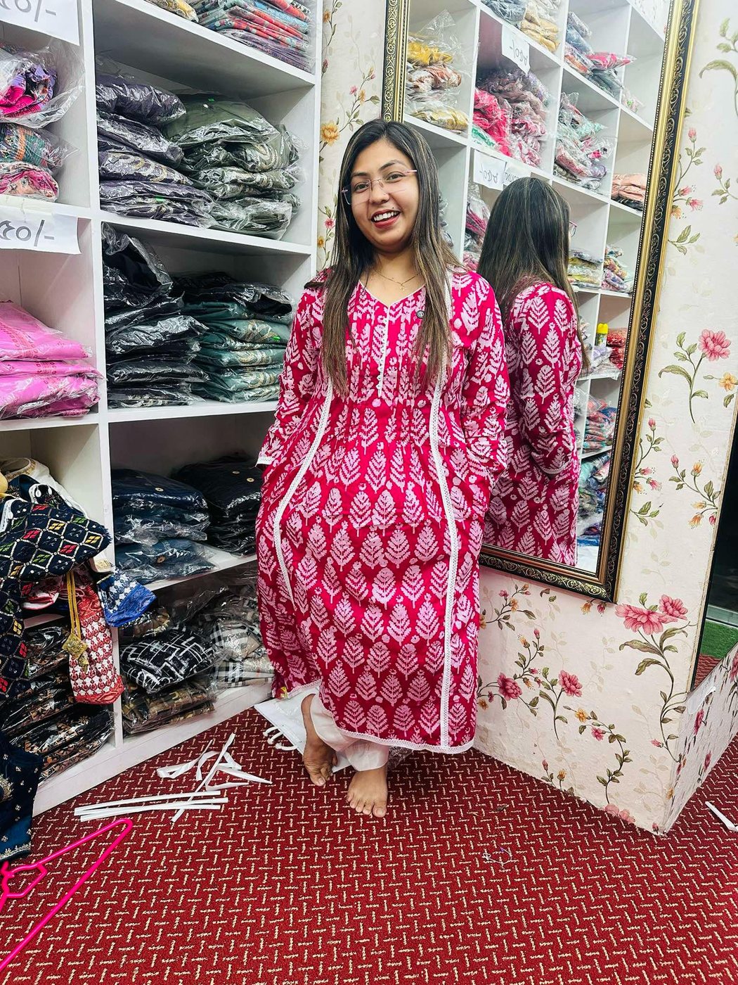 Batik Kurti Pink Pocket